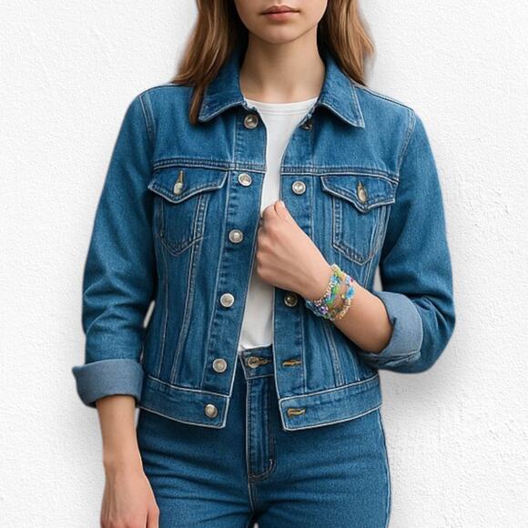 Hudson Medium Wash Slim Fit Trucker Denim Jean Jacket with Pockets Size S/M - Picture 2 of 11